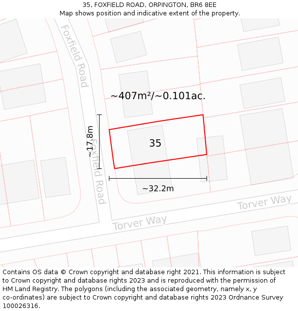 35, FOXFIELD ROAD, ORPINGTON, BR6 8EE: Plot and title map