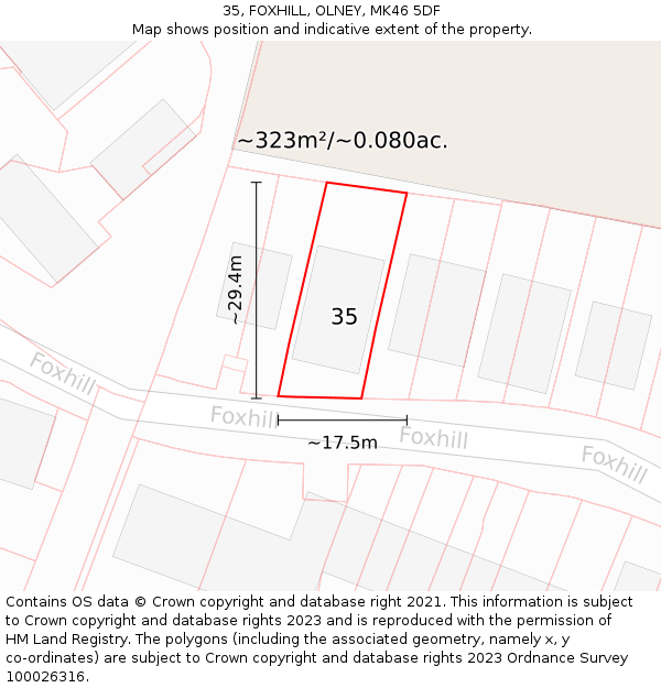 35, FOXHILL, OLNEY, MK46 5DF: Plot and title map