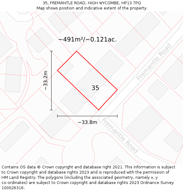 35, FREMANTLE ROAD, HIGH WYCOMBE, HP13 7PQ: Plot and title map