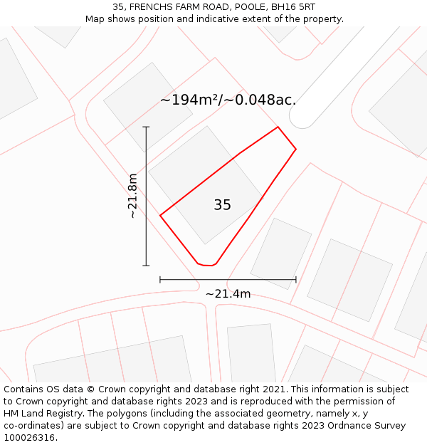35, FRENCHS FARM ROAD, POOLE, BH16 5RT: Plot and title map