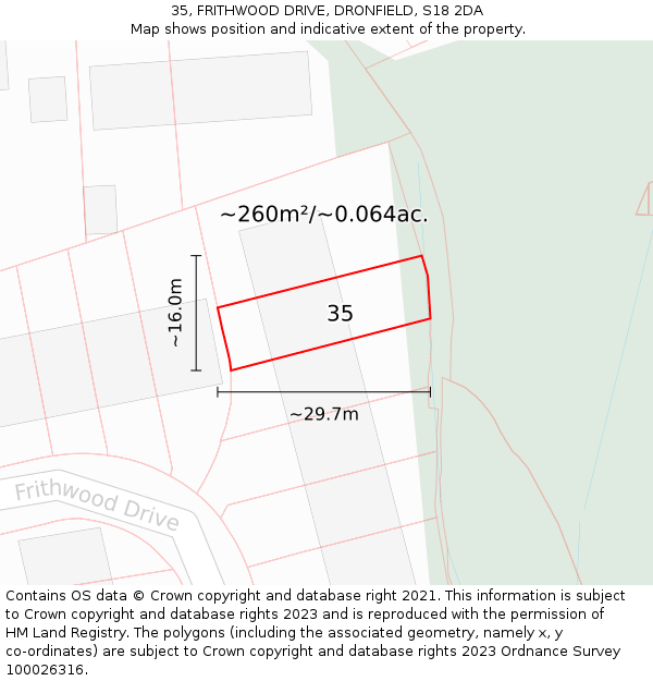 35, FRITHWOOD DRIVE, DRONFIELD, S18 2DA: Plot and title map