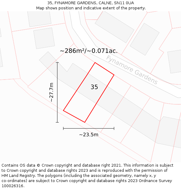 35, FYNAMORE GARDENS, CALNE, SN11 0UA: Plot and title map