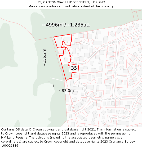 35, GANTON WAY, HUDDERSFIELD, HD2 2ND: Plot and title map