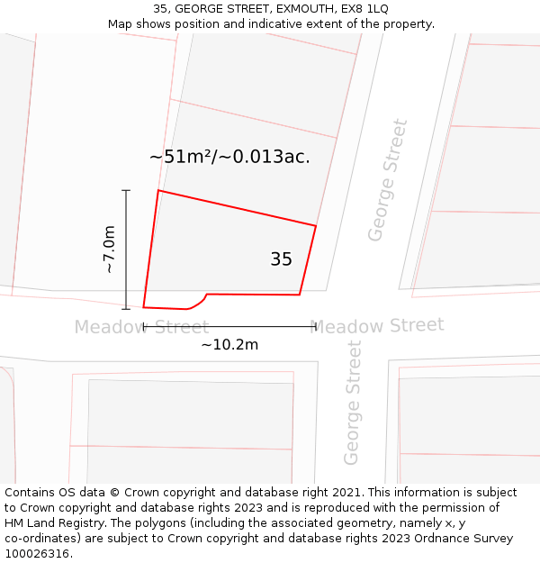 35, GEORGE STREET, EXMOUTH, EX8 1LQ: Plot and title map