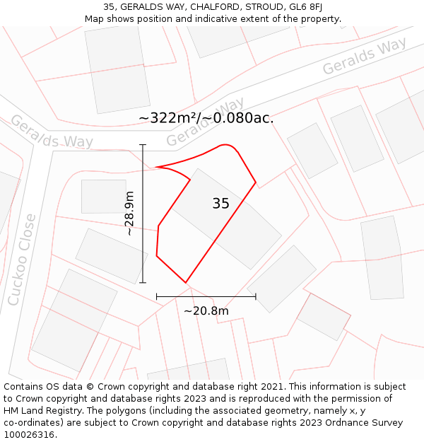 35, GERALDS WAY, CHALFORD, STROUD, GL6 8FJ: Plot and title map