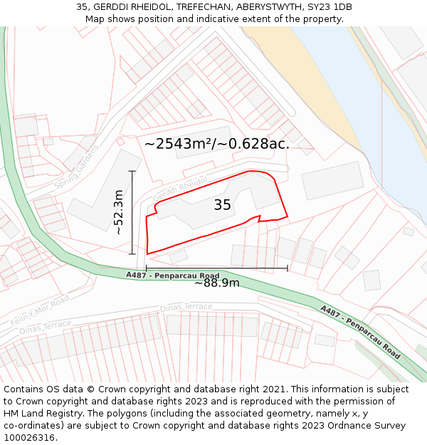 35, GERDDI RHEIDOL, TREFECHAN, ABERYSTWYTH, SY23 1DB: Plot and title map