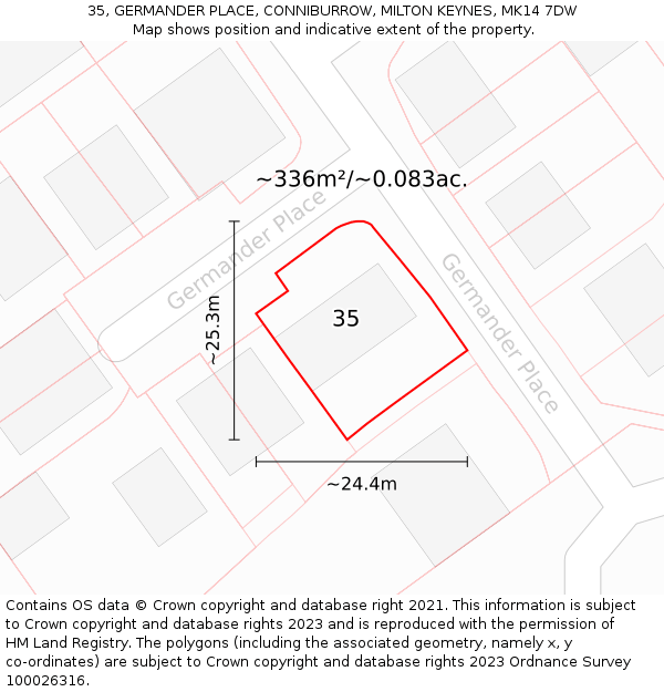 35, GERMANDER PLACE, CONNIBURROW, MILTON KEYNES, MK14 7DW: Plot and title map