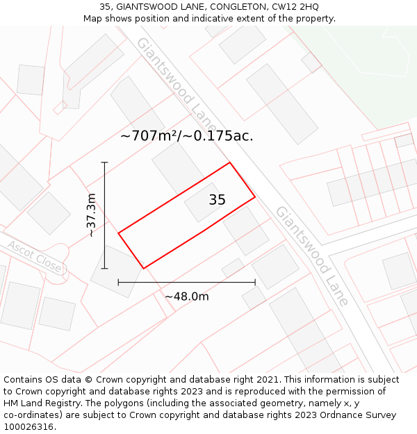 35, GIANTSWOOD LANE, CONGLETON, CW12 2HQ: Plot and title map