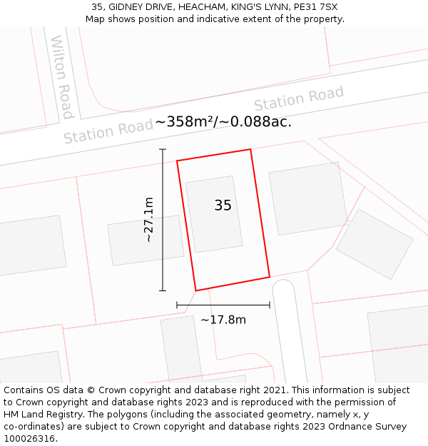 35, GIDNEY DRIVE, HEACHAM, KING'S LYNN, PE31 7SX: Plot and title map