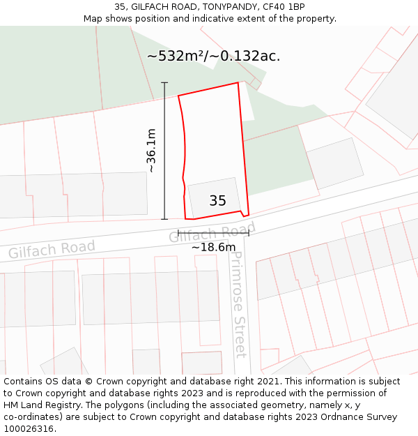 35, GILFACH ROAD, TONYPANDY, CF40 1BP: Plot and title map