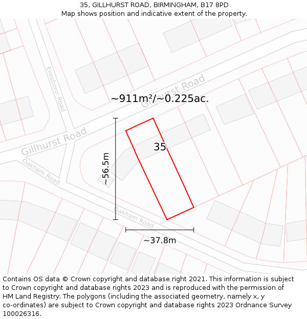 35, GILLHURST ROAD, BIRMINGHAM, B17 8PD: Plot and title map
