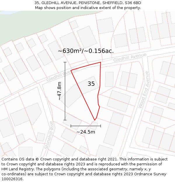 35, GLEDHILL AVENUE, PENISTONE, SHEFFIELD, S36 6BD: Plot and title map