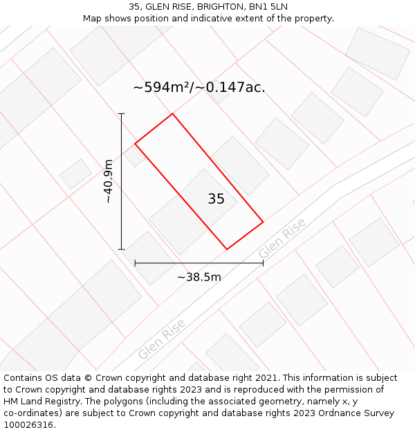 35, GLEN RISE, BRIGHTON, BN1 5LN: Plot and title map