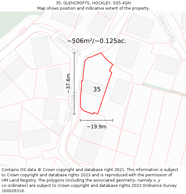 35, GLENCROFTS, HOCKLEY, SS5 4GN: Plot and title map