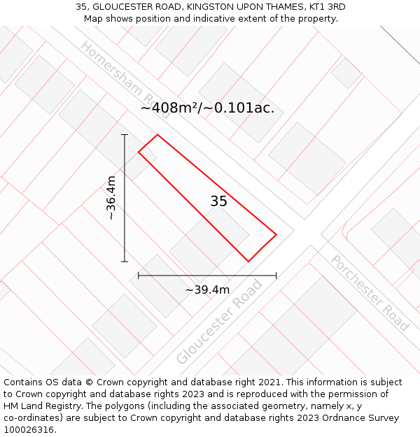 35, GLOUCESTER ROAD, KINGSTON UPON THAMES, KT1 3RD: Plot and title map
