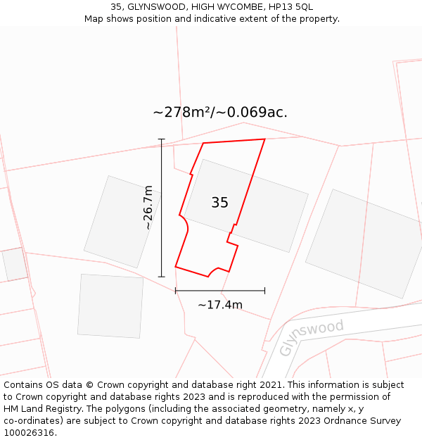 35, GLYNSWOOD, HIGH WYCOMBE, HP13 5QL: Plot and title map