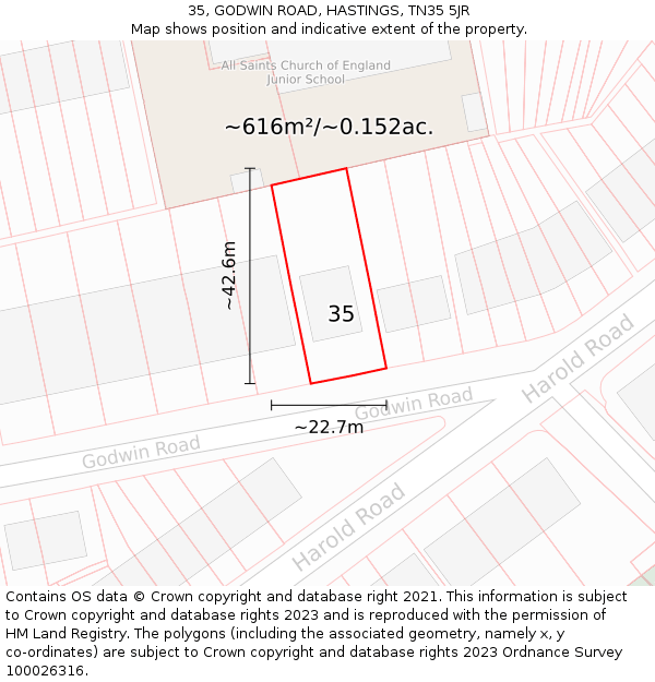 35, GODWIN ROAD, HASTINGS, TN35 5JR: Plot and title map