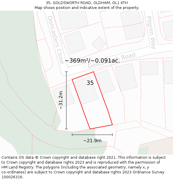 35, GOLDSWORTH ROAD, OLDHAM, OL1 4TH: Plot and title map