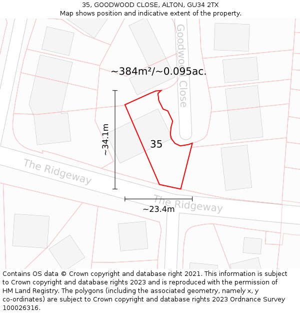 35, GOODWOOD CLOSE, ALTON, GU34 2TX: Plot and title map