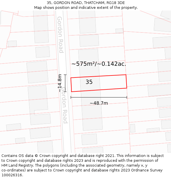 35, GORDON ROAD, THATCHAM, RG18 3DE: Plot and title map