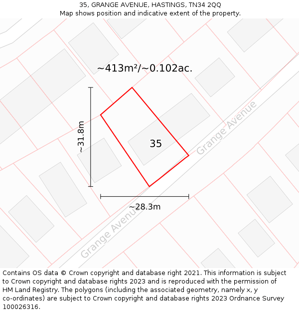 35, GRANGE AVENUE, HASTINGS, TN34 2QQ: Plot and title map