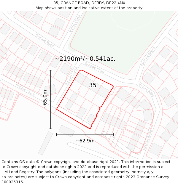 35, GRANGE ROAD, DERBY, DE22 4NX: Plot and title map
