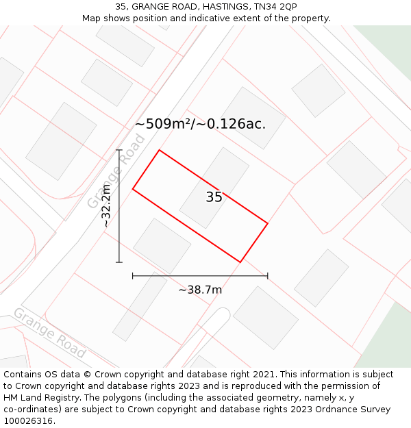 35, GRANGE ROAD, HASTINGS, TN34 2QP: Plot and title map