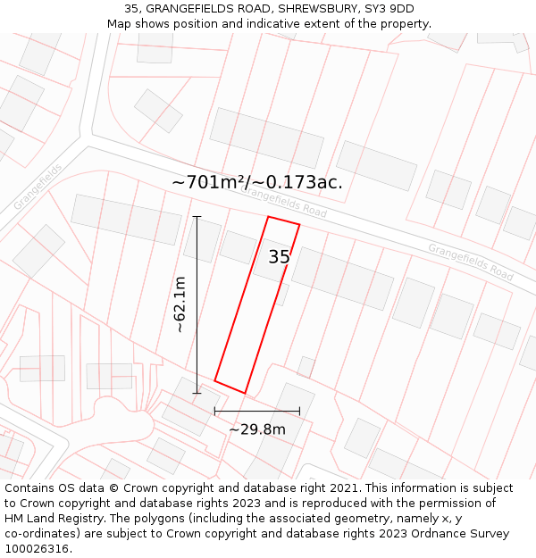 35, GRANGEFIELDS ROAD, SHREWSBURY, SY3 9DD: Plot and title map