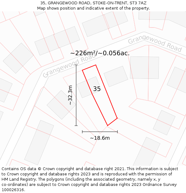 35, GRANGEWOOD ROAD, STOKE-ON-TRENT, ST3 7AZ: Plot and title map
