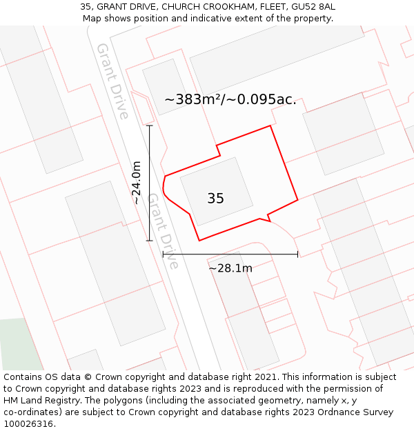 35, GRANT DRIVE, CHURCH CROOKHAM, FLEET, GU52 8AL: Plot and title map