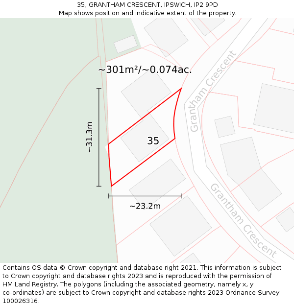 35, GRANTHAM CRESCENT, IPSWICH, IP2 9PD: Plot and title map
