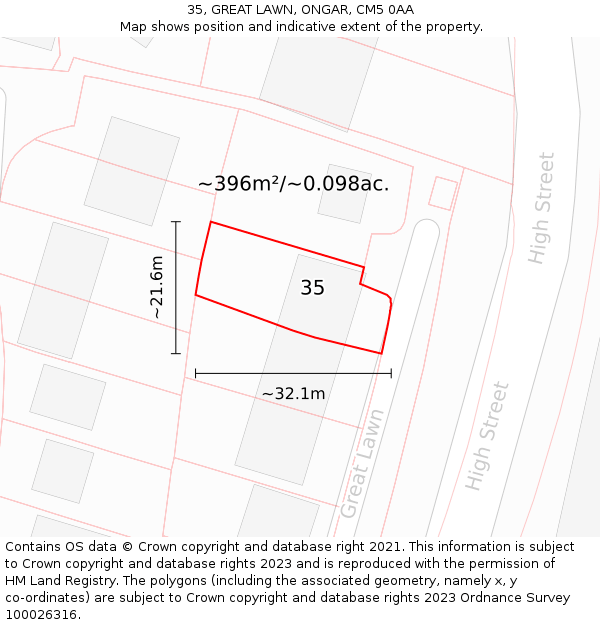 35, GREAT LAWN, ONGAR, CM5 0AA: Plot and title map
