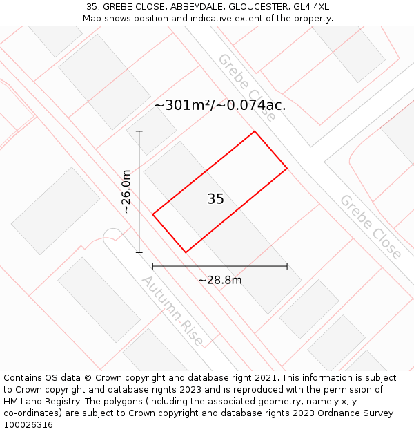 35, GREBE CLOSE, ABBEYDALE, GLOUCESTER, GL4 4XL: Plot and title map