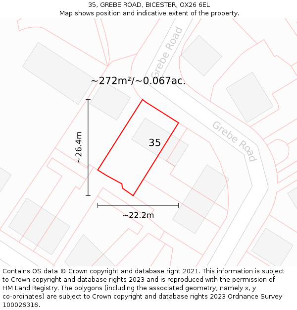 35, GREBE ROAD, BICESTER, OX26 6EL: Plot and title map