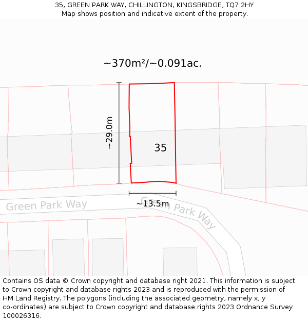 35, GREEN PARK WAY, CHILLINGTON, KINGSBRIDGE, TQ7 2HY: Plot and title map