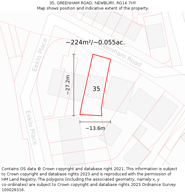 35, GREENHAM ROAD, NEWBURY, RG14 7HY: Plot and title map