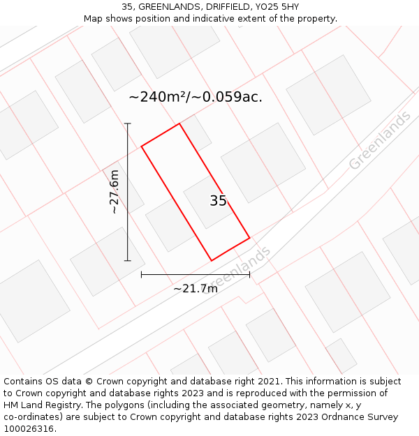 35, GREENLANDS, DRIFFIELD, YO25 5HY: Plot and title map