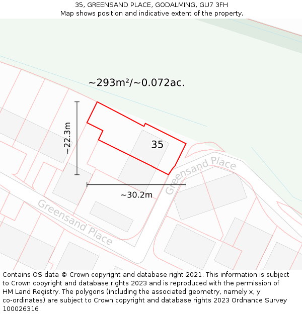 35, GREENSAND PLACE, GODALMING, GU7 3FH: Plot and title map
