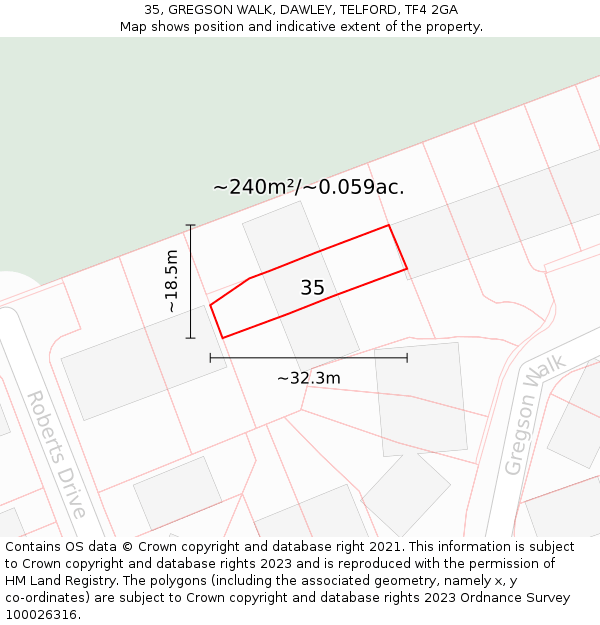 35, GREGSON WALK, DAWLEY, TELFORD, TF4 2GA: Plot and title map