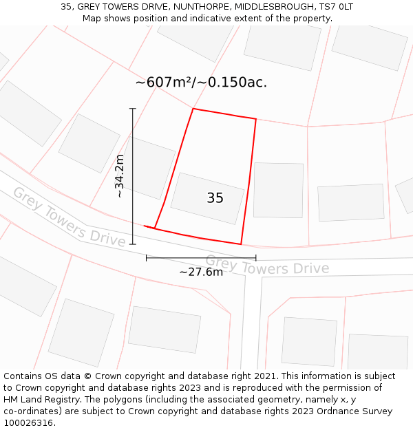35, GREY TOWERS DRIVE, NUNTHORPE, MIDDLESBROUGH, TS7 0LT: Plot and title map
