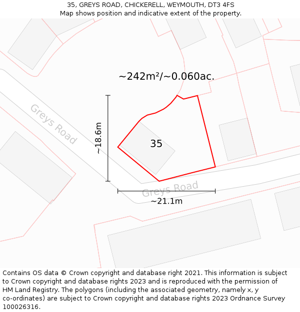35, GREYS ROAD, CHICKERELL, WEYMOUTH, DT3 4FS: Plot and title map