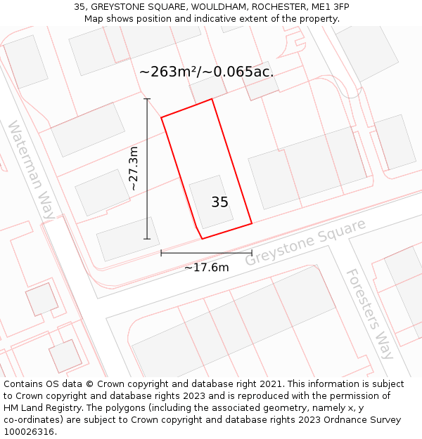 35, GREYSTONE SQUARE, WOULDHAM, ROCHESTER, ME1 3FP: Plot and title map