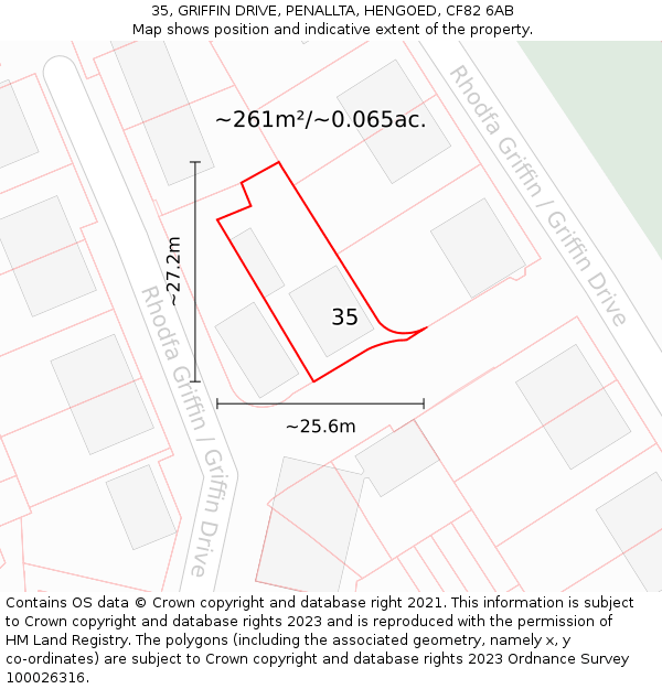 35, GRIFFIN DRIVE, PENALLTA, HENGOED, CF82 6AB: Plot and title map