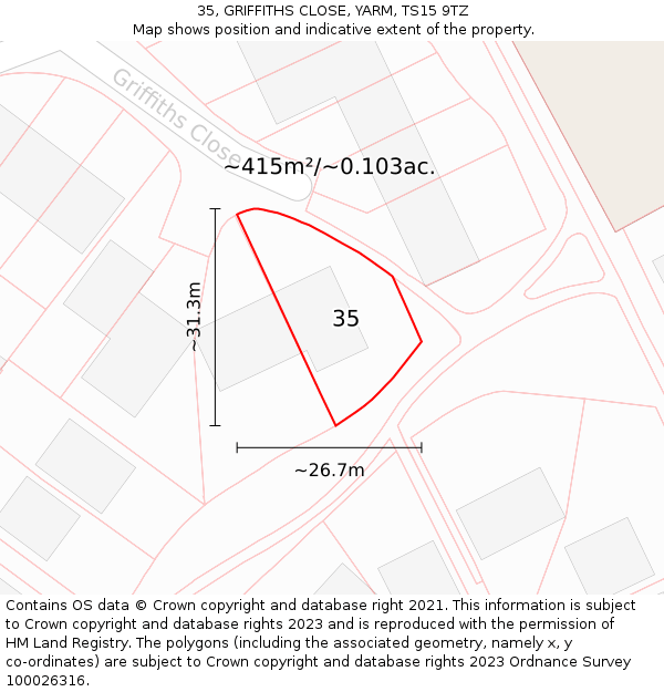35, GRIFFITHS CLOSE, YARM, TS15 9TZ: Plot and title map