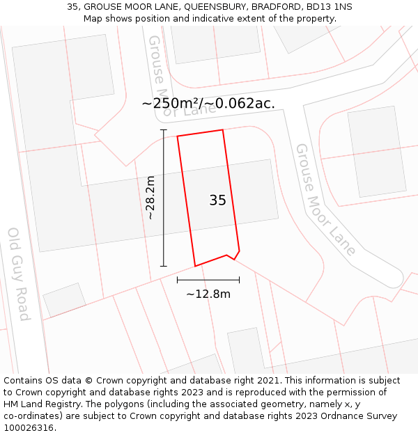 35, GROUSE MOOR LANE, QUEENSBURY, BRADFORD, BD13 1NS: Plot and title map
