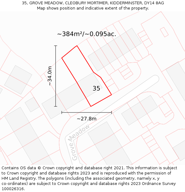 35, GROVE MEADOW, CLEOBURY MORTIMER, KIDDERMINSTER, DY14 8AG: Plot and title map