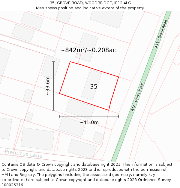 35, GROVE ROAD, WOODBRIDGE, IP12 4LG: Plot and title map