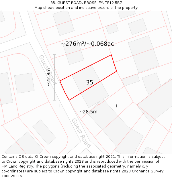 35, GUEST ROAD, BROSELEY, TF12 5RZ: Plot and title map