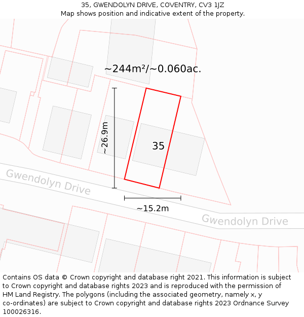 35, GWENDOLYN DRIVE, COVENTRY, CV3 1JZ: Plot and title map