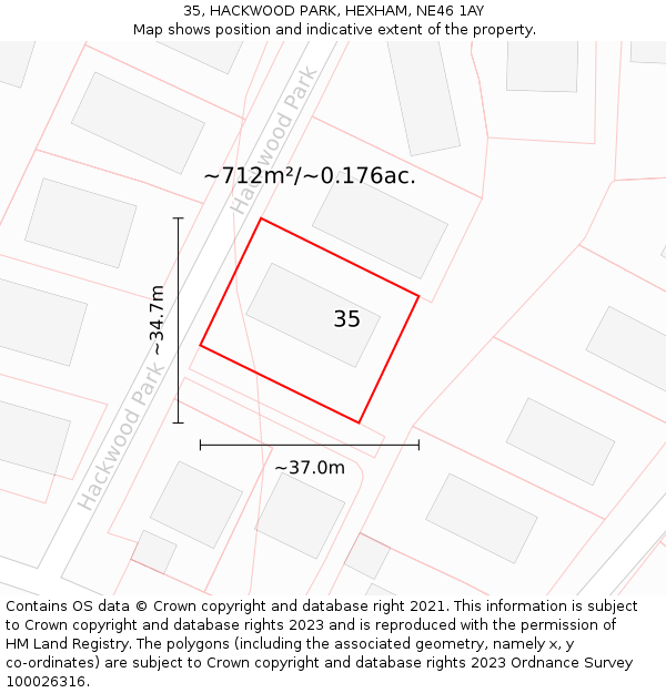 35, HACKWOOD PARK, HEXHAM, NE46 1AY: Plot and title map